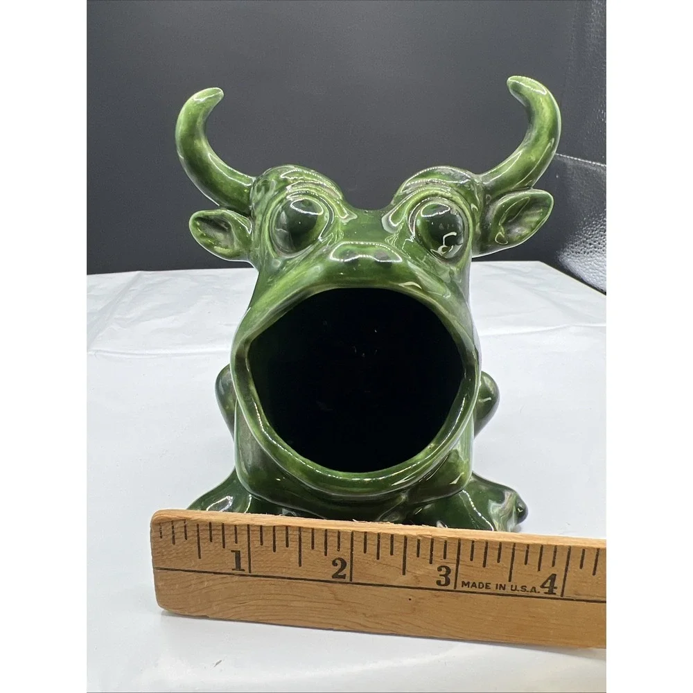 Vintage 1970s Ceramic Horned Monster Frog Open Mouth Sponge Holder Caddy FE